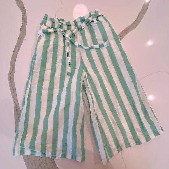 Mini Boden pull on elastic waste wide leg pants with tie belt - Picture 1 of 2